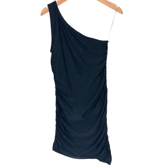 Beyond Yoga Featherweight Carried Away One Shoulder Black Mini Dress Size Medium - Picture 2 of 15